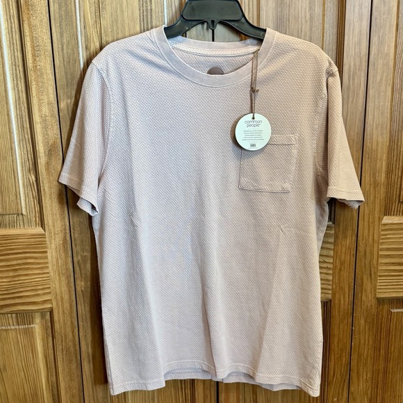 Common People Men's M Minimalist Shirt Pink Textured Pocket Tee NWT Popcorn Knit - Picture 1 of 7